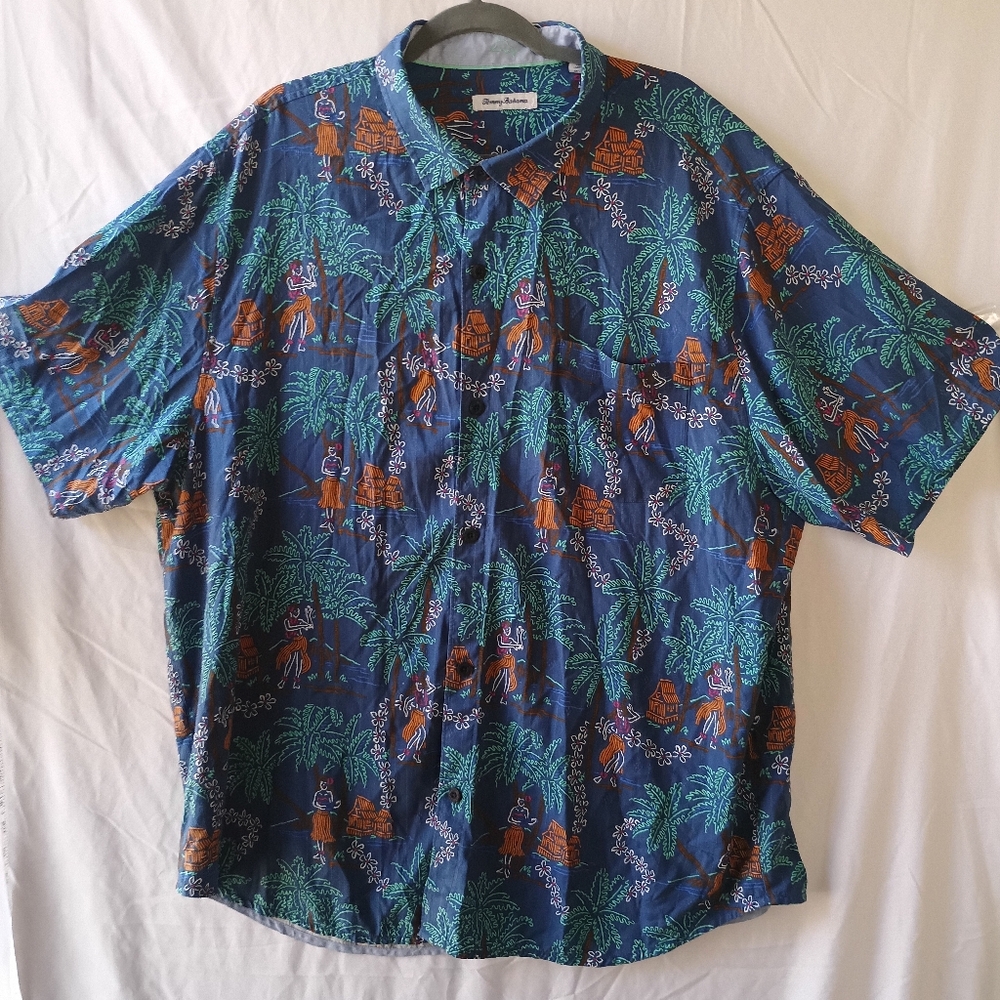 Tommy Bahama Silk Tropical Hawaiian Blue and Green Men's Shirt